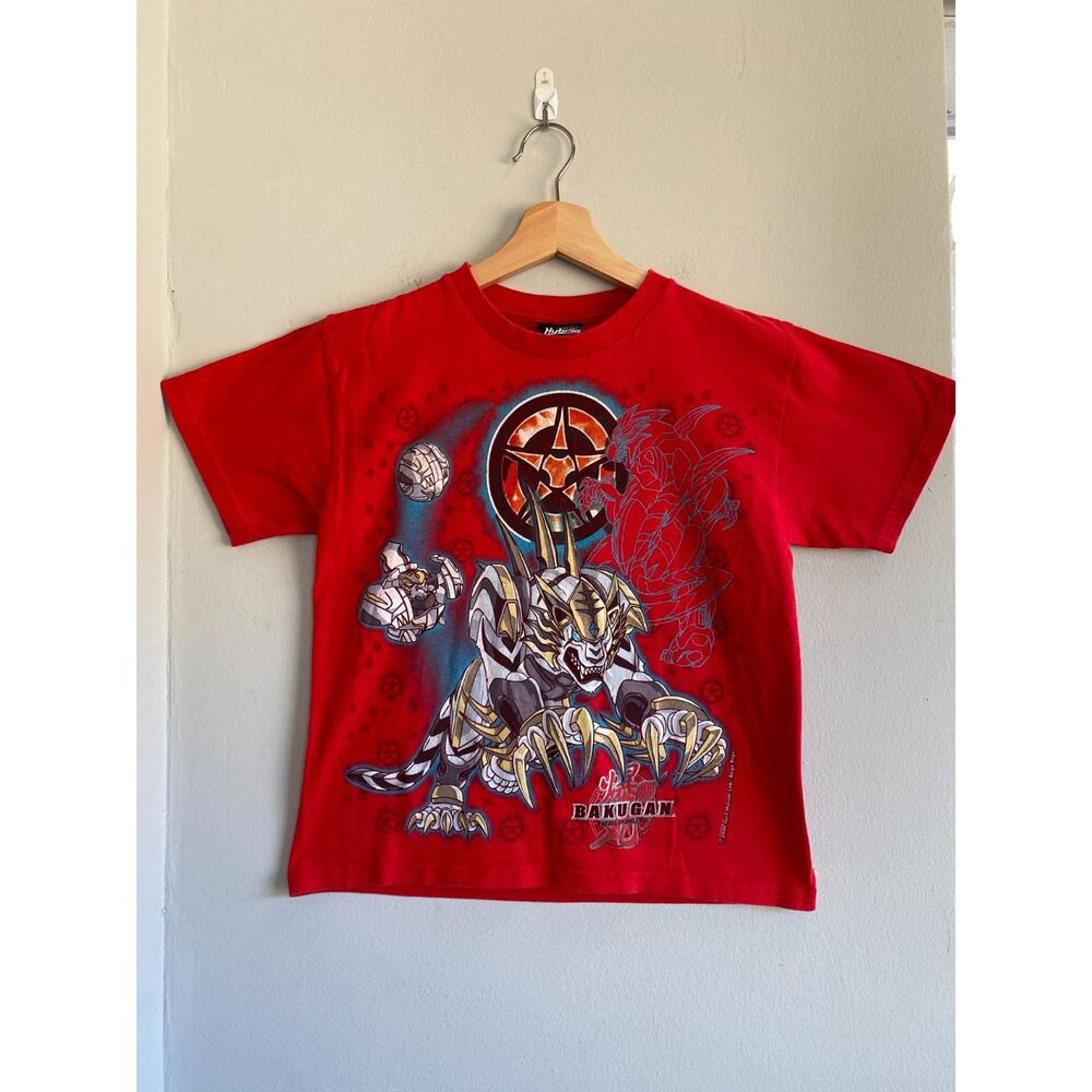 Rare Vintage Bakugan T-shirt Size Youth Boys Medium Red Battle Brawlers Tigrerra